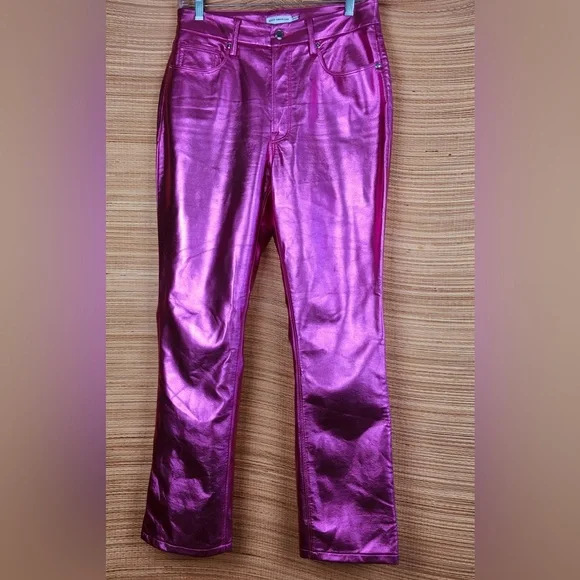 GOOD AMERICAN GOOD ICON High Rise Straight Jeans in Powder Pink Metallic Sz 6/28